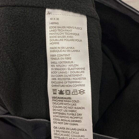 Eddie Bauer Fleece Lined Tech Pants Mens 40 x 30 Black Water Repellent Insulated - Picture 13 of 14